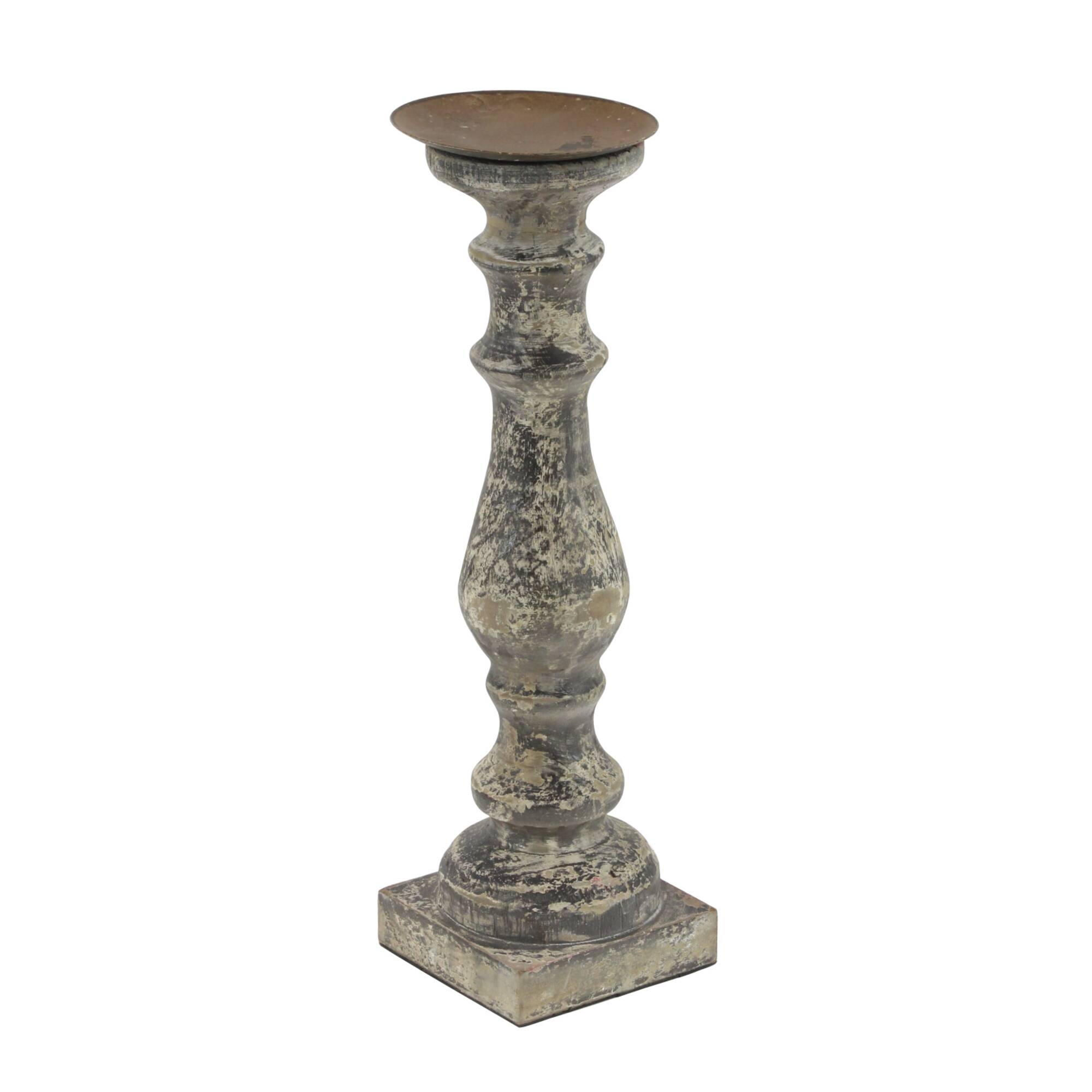 Distressed Brown Wood Traditional Candle Holder Set, 3ct.